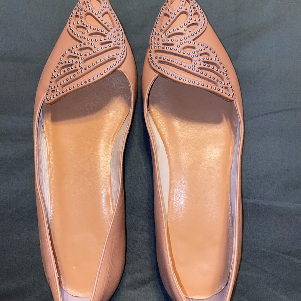 Sophia Webster Leather Tan Studded Butterfly Pointed Flats